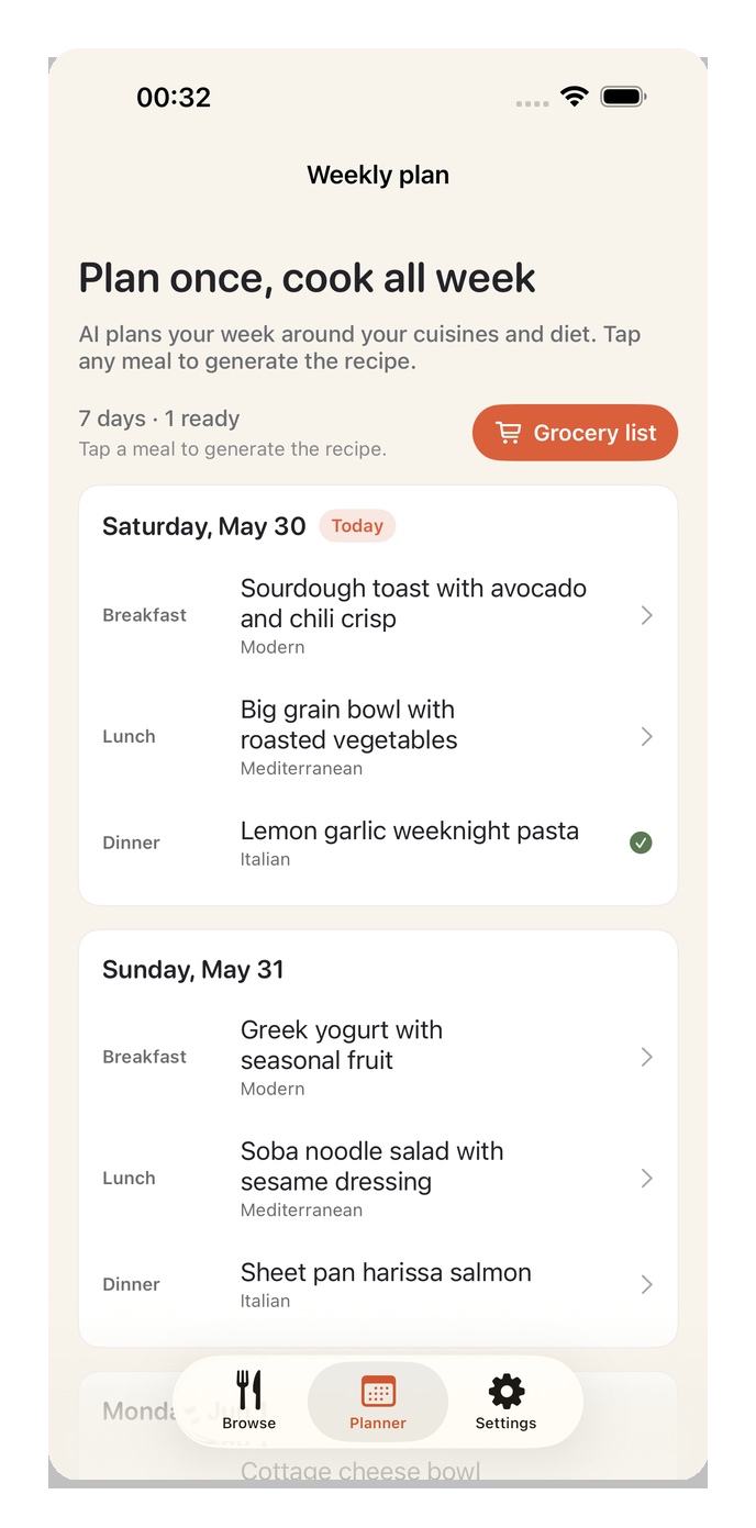 Weekly meal planner