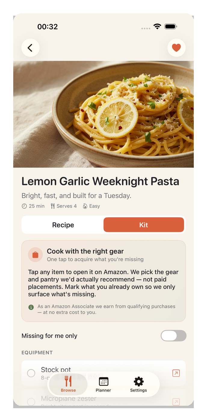 Recipe Kit tab